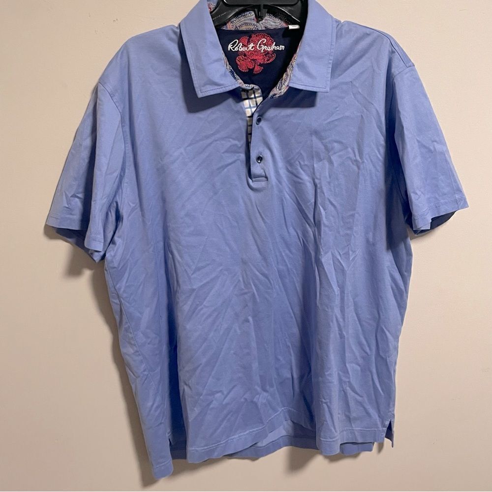 Robert Graham Blue Short Sleeve Cotton Polo Shirt- Size 2XL